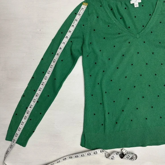 J.Jill Sweater Women’s Size XS Kelley Green Black Polka Dots V-Neck Cotton Blend - Picture 10 of 12